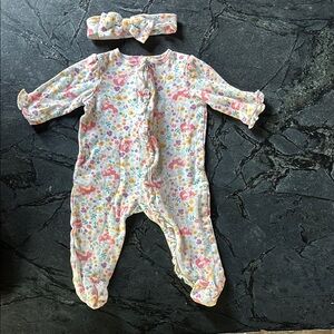 Little Me Pink and White Floral with Fox Footed One Piece
